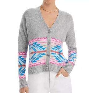 Aqua Gray Cardigan with Pink and Blue Accents